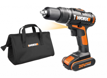 Дрель-шуруповерт ударная WORX WX371.3 аккумуляторная 20V 40Нм, с двумя АКБ на 1.5Ач и ЗУ в 0,4А