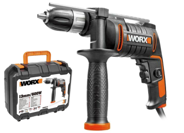 Дрель-шуруповерт ударная WORX WX317.2 электрическая 220V, 600Вт, в кейсе