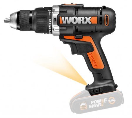 Дрель-шуруповерт ударная WORX WX372.9 аккумуляторная, 20В, Без аккумулятора и зарядного устройства