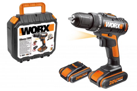 Дрель-шуруповерт WORX WX102.9 аккумуляторная, 60Нм, 20В, 2 аккумулятора по 2 Ач + зарядное устройство, в кейсе