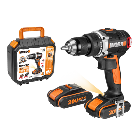 Дрель-шуруповерт WORX BL WX175.9 аккумуляторная, 60Нм, 20В, бесщеточная, 2 аккумулятора по 2 Ач + зарядное устройство, в кейсе