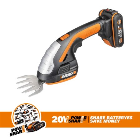 Ножницы для стрижки травы и кустарников в комплекте с тяпкой WG801E.5, c АКБ 1*2Ач и ЗУ, 1 аккумулятор 2 Ач + зарядное устройство