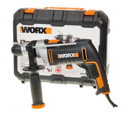 Дрель-шуруповерт ударная WORX WX318 электрическая 220V, 810Вт, в кейсе, Без аккумулятора и зарядного устройства