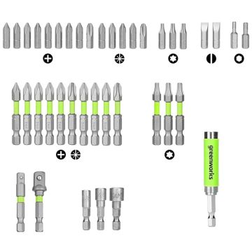 Набор бит, торцевых головок и адаптеров в кейсе Greenworks Арт. 2944207, 40 шт.