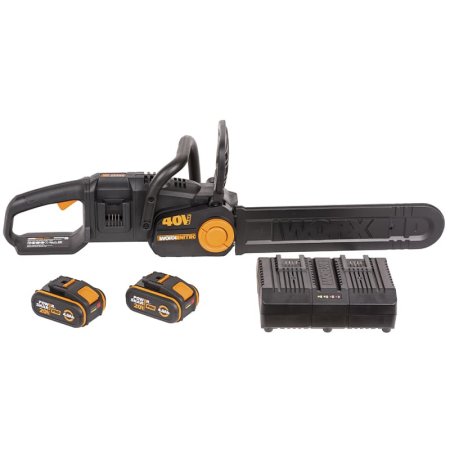 Цепная пила аккумуляторная WORX NITRO WG385E 40V, 40 см, бесщеточная, 2 аккумулятора по 4 Ач + двойное ЗУ 2x2A