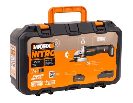 Угловая шлифмашина бесщёточная аккумуляторная WORX WX813, 115мм, 20В, 4Ач х1, ЗУ 2А Угловая шлифмашина бесщёточная аккумуляторная WORX WX813, 115мм, 20В, 4Ач х1, ЗУ 2А