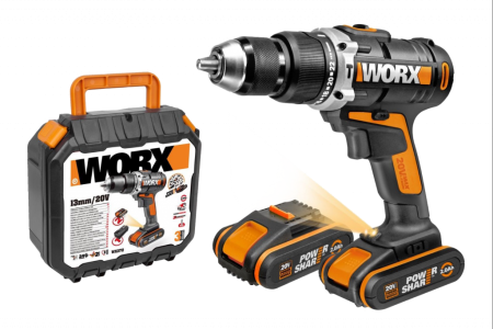 Дрель-шуруповерт ударная WORX WX372.9 аккумуляторная, 20В, 2 аккумулятора по 2 Ач + зарядное устройство, в кейсе