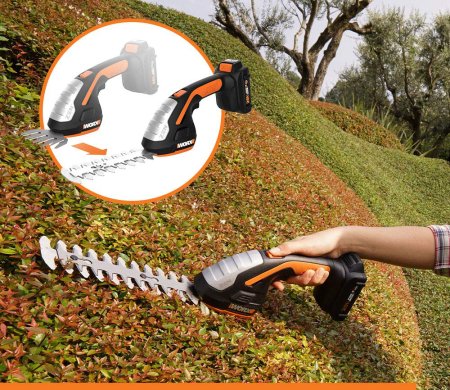 Ножницы для стрижки травы и кустарников в комплекте с тяпкой WG801E.5, c АКБ 1*2Ач и ЗУ, 1 аккумулятор 2 Ач + зарядное устройство