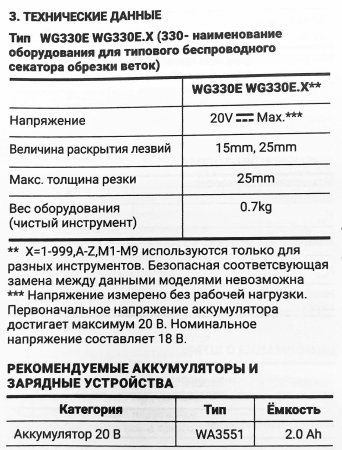 Секатор аккумуляторный WORX WG330E.9