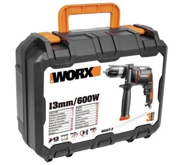 Дрель-шуруповерт ударная WORX WX317.2 электрическая 220V, 600Вт, в кейсе