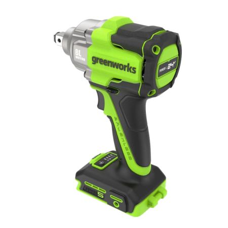 Гайковерт ударный акк. GREENWORKS IW5500, 24V, б/щет, 1/2'', 500Нм, 3 режима, без АКБ и ЗУ (3805007)